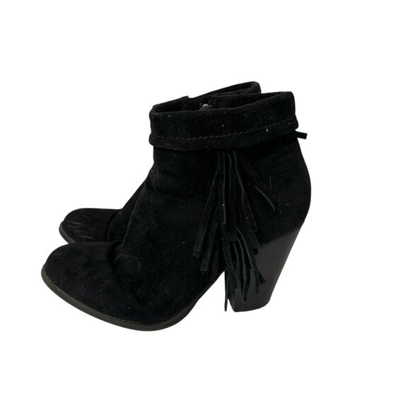 Vintage Y2K Rampage Faux Suede Black Booties Ankle Boots Fringe 6.5 Western - Picture 1 of 7